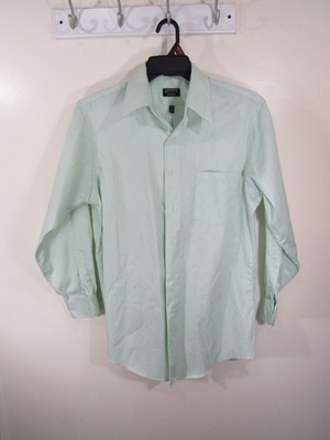 Arrow Mens Dress Shirt Size 15.5 32 33 M Green Striped Button Front Long Sleeve