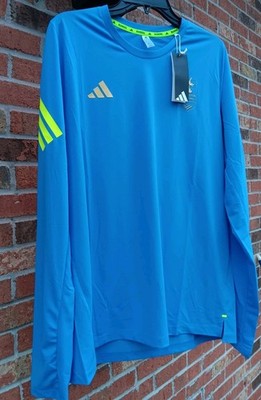Men Adidas BOSTON MARATHON 2026 Long Sleeve Tee RUNNING CARRERA Medium Blue