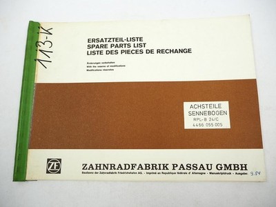 Original ZF RPL-B 24/C axle parts spare parts list Sennebogen spare parts list 09/1984