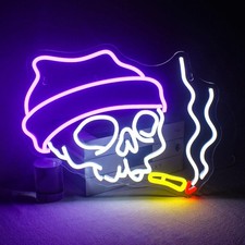 Letrero de neón calavera Lucunstar Halloween LED decoración de pared luz ajustable alimentado por USB