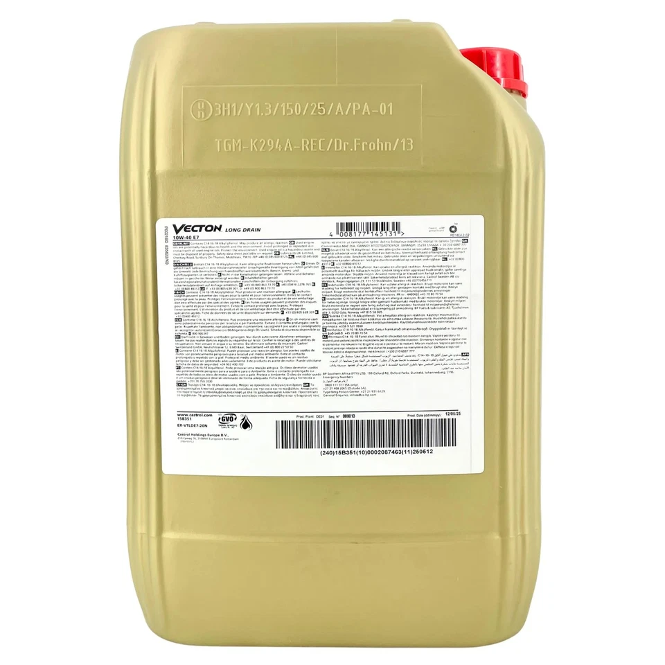 Castrol VECTON Long Drain 10W-40 20L ACEA E7 API CI-4 LKW Öl - Bild 2 von 2