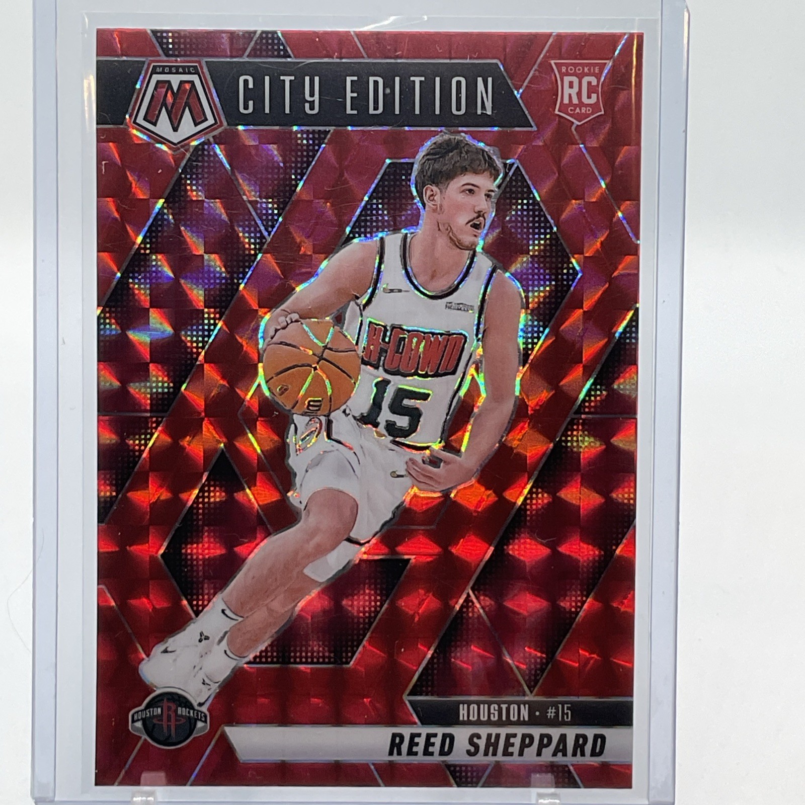 2024-25 Mosaic Reed Sheppard RC Rookie #276 Rockets Red Prizm Color Match City