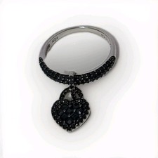 Sterling Silver 925 Black Cubic Zirconia Love Heart Charm Ring Size 9 3.4g