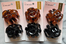 Scunci Jaw Clips No Slip Grip Black Brown Hair Clips 2 Clips Ea Lot of 3