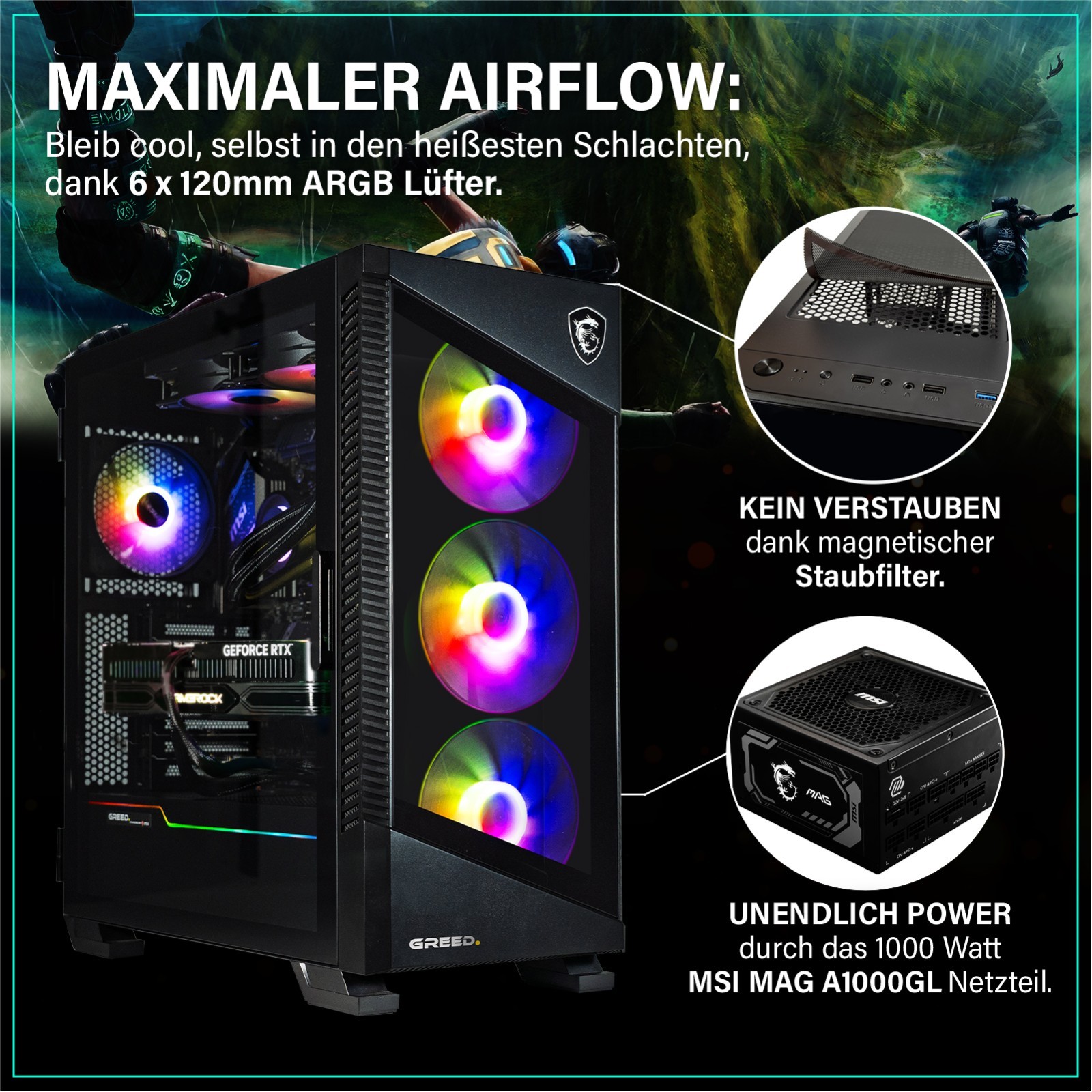 High End Gaming PC RTX 5070 TI Intel i9-12900KF 32GB DDR5 RAM 1TB SSD WIN 11PRO Ansicht 4