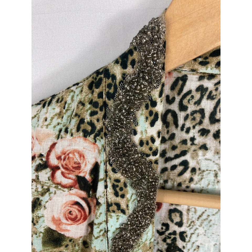 Cárdigan Alberto Makali Lino Cuentas Estampado Floral Corbata Frontal Talla Pequeña Foto 2 de 4