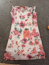 Altar'd State Floral Slip Dress Size L Chiffon Cowl Neck Pink Orange Coquette