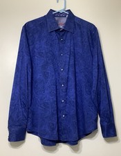 Robert Graham Button Down Mens XL Blue Paisley Jacquard Long Sleeve Classic Fit