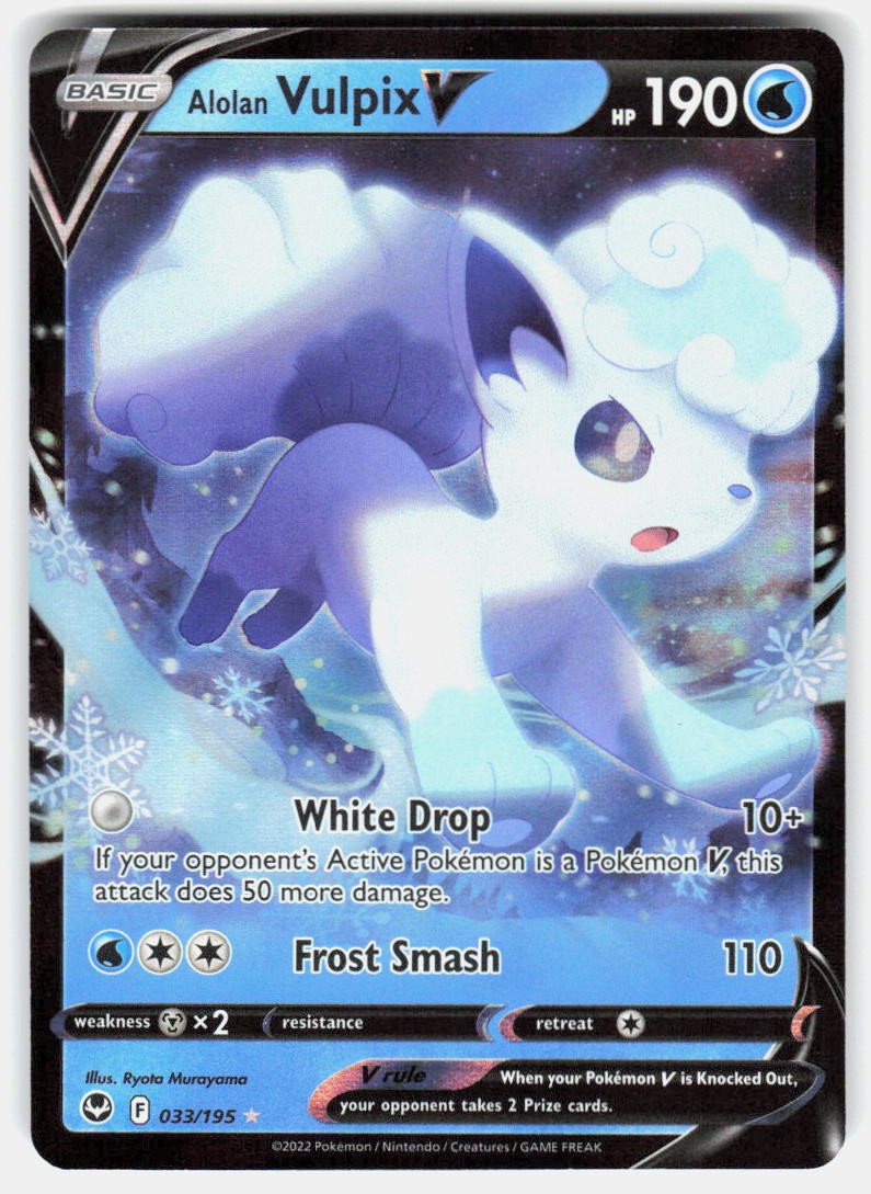 ALOLAN VULPIX V 033/195 HOLO V RARE SILVER TEMPEST POKEMON LP