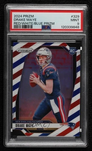 2024 Panini Prizm Rookies Red White & Blue Drake Maye #329 PSA 9 MINT Rookie RC