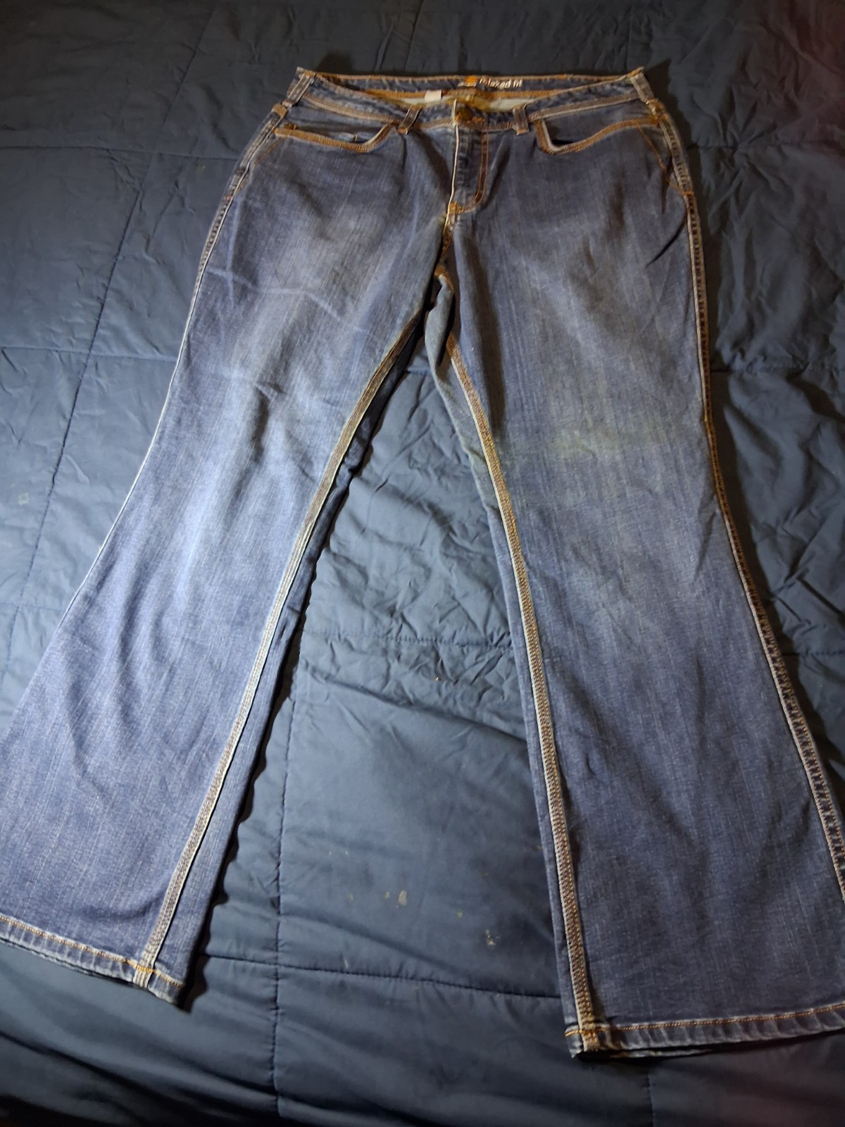 Carhartt Jeans Women 14 Blue Dark Wash Low Rise Flare Relaxed Fit