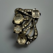 Vintage EISENBERG Original Rhinestone Brooch Pin Fur Clip Silver Tone Deco H5