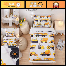 4-Piece Toddler Bedding Set - Truck Vehicles Excavator Print, Comforter, Sheet