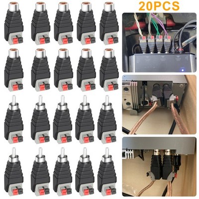 20 PCS RCA Connector Adapter Set Press Type Male Female Terminal for Audio Cable