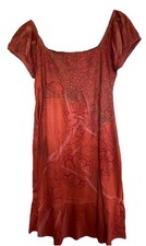 Jane Ashley Shift Type Dress Multi Color (orange) Shirred Top Cap Sleeves Sz M