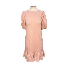 Ulla Johnson Puff Sleeve Crew neck Frill Hem Midi Dress Pink Size Small Womens