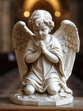 3D Printed Praying Angel Figurine - Kneeling Cherub Statue Home Decor Ornament
