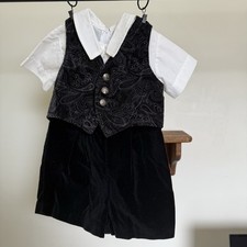 Vintage Boys Black Romper 18 Months Felt Button Up Vest With Buttons