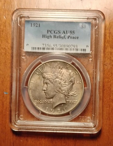 1921 Peace Silver Dollar PCGS AU55 High Relief Key Date