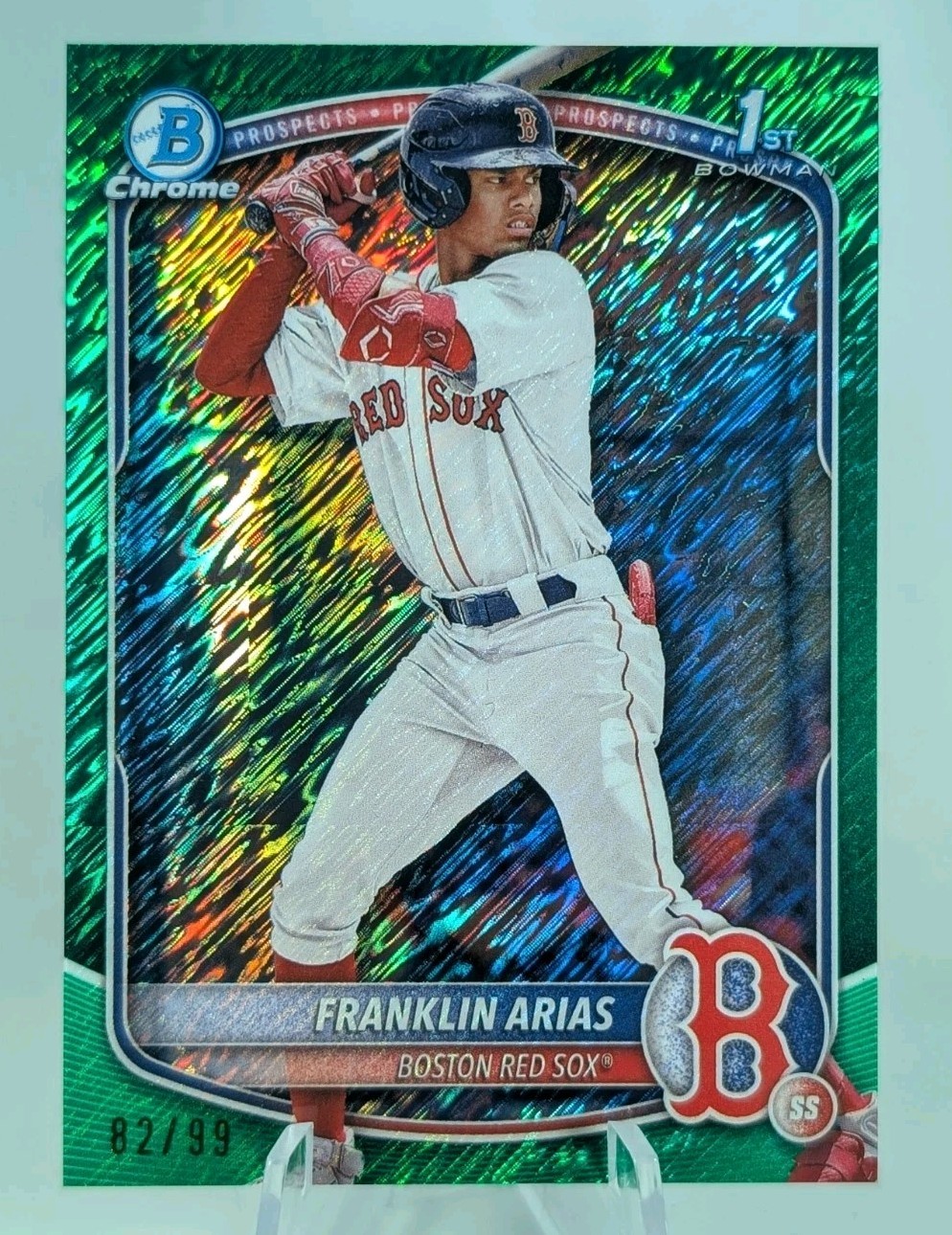 2025 Bowman Chrome Franklin Arias 1st Green Shimmer Refractor /99 Red Sox