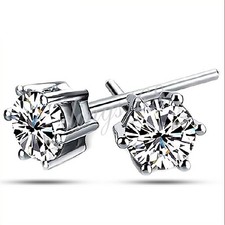 Real 925 Sterling Silver Tarnish-Resist 6mm Shiny Crystal Stud Post Earring P720