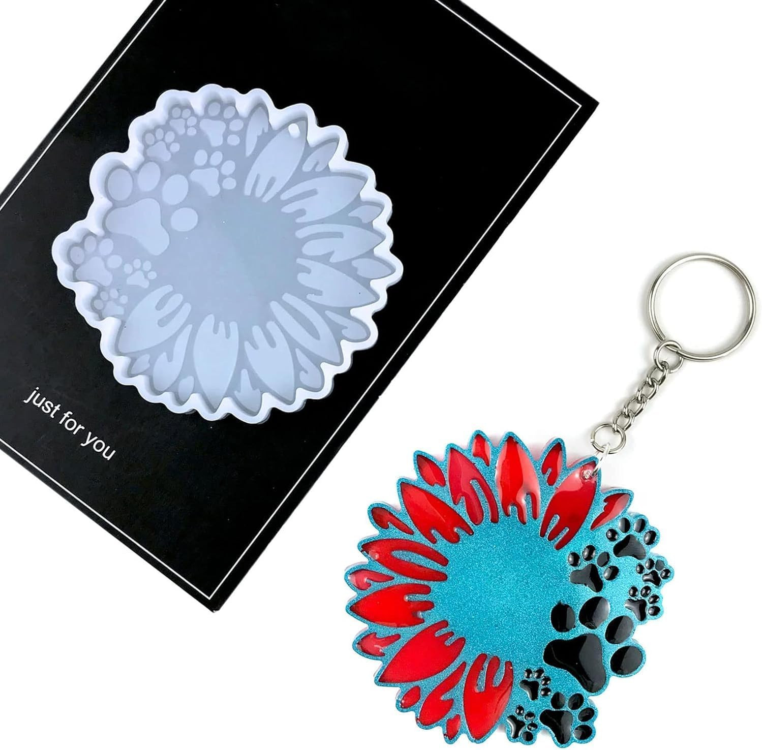 Sunflower Dog Paw Keychain Silicone Molds,Epoxy Resin Molds Shiny Glossy Silicon
