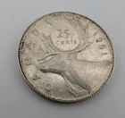 Canada 1951 25 Cents 25c Canadian Caribou Quarter Coin - 80% Silver - ASW .150oz