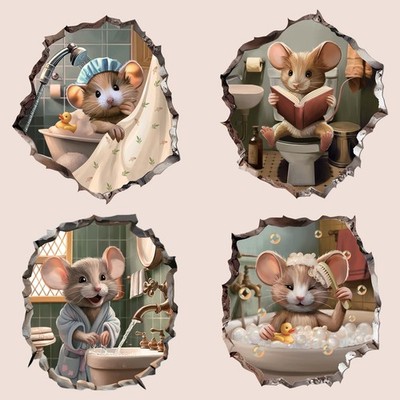 decalmile Mouse Hole 3D Wall Stickers Funny Animal Mouse Wall Decals Bathroom