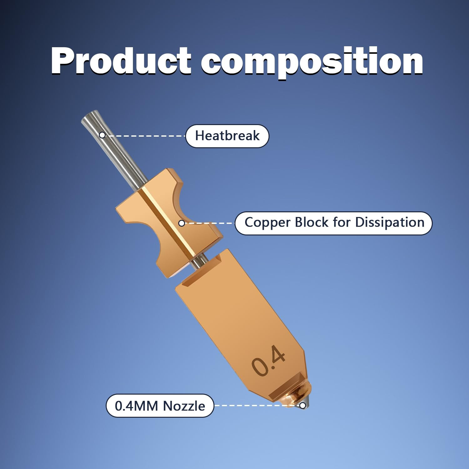 For AD5X Upgraded 0.4Mm Hotend Nozzles 2 Packs 3D Printer Assembled Extruder Kit