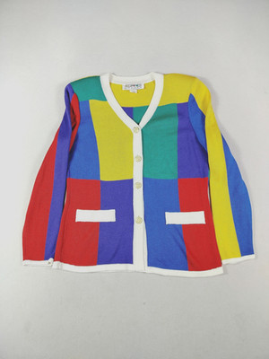 Vintage Eric Stevens Sweater Top Womens 8 Multicolor Colorblock Cardigan 80s