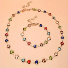 Colorful Zircon Bracelet Cool Alloy Heart-shaped Necklace Bracelet Jewelry Set