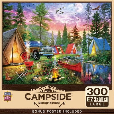 300 Piece EZ Grip Jigsaw Puzzle - Moonlight Camping Scene - 18''x24'' Fun Family A