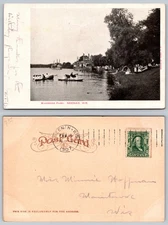 Riverside Park Neenah Wis Boating Crowds Postcard