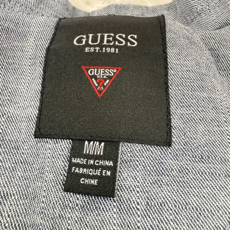 Blazer Guess Para Hombre M Mediano Azul Melange Patrón Un Pecho Solapa Ofoce Foto 3 de 4