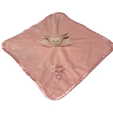 FAMILY CHRISTIAN Baby LOVEY RATTLE Pink ANIMAL Satiny Trim Security Blanket