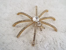 Large Goldtone Rhinestone Spider Halloween Pin