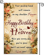 Happy Birthday in Heaven Banner Funeral Memorial Flags Memorial Garden Flags for