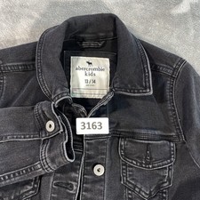 Abercrombie Kids Denim Jacket Unisex 13/14 Black Button Front Trucker Coat