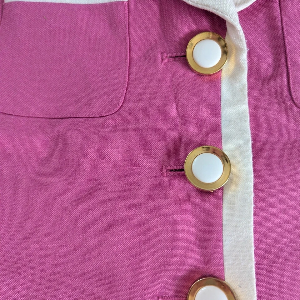 Винтажный Kasper для ASL маленький розовый блейзер коротким рукавом белая отделка золото кнопка куртка - Изображение 3 из 4