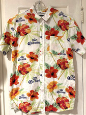 Men  s Corona Beer Hawaiian Floral Button Up Shirt L