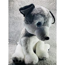 Husky Plush Toy Gray and White Featuring Prominent Blue Eyes Large 25 In Tall