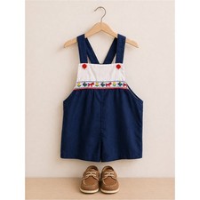 Vintage Navy and White Embroidered Kids Romper