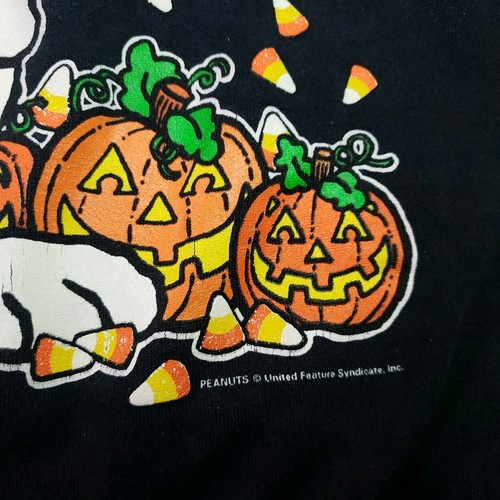 Sweat-shirt vintage années 90 cacahuètes Snoopy citrouilles bonbons maïs Halloween taille L noir - Photo 2/8