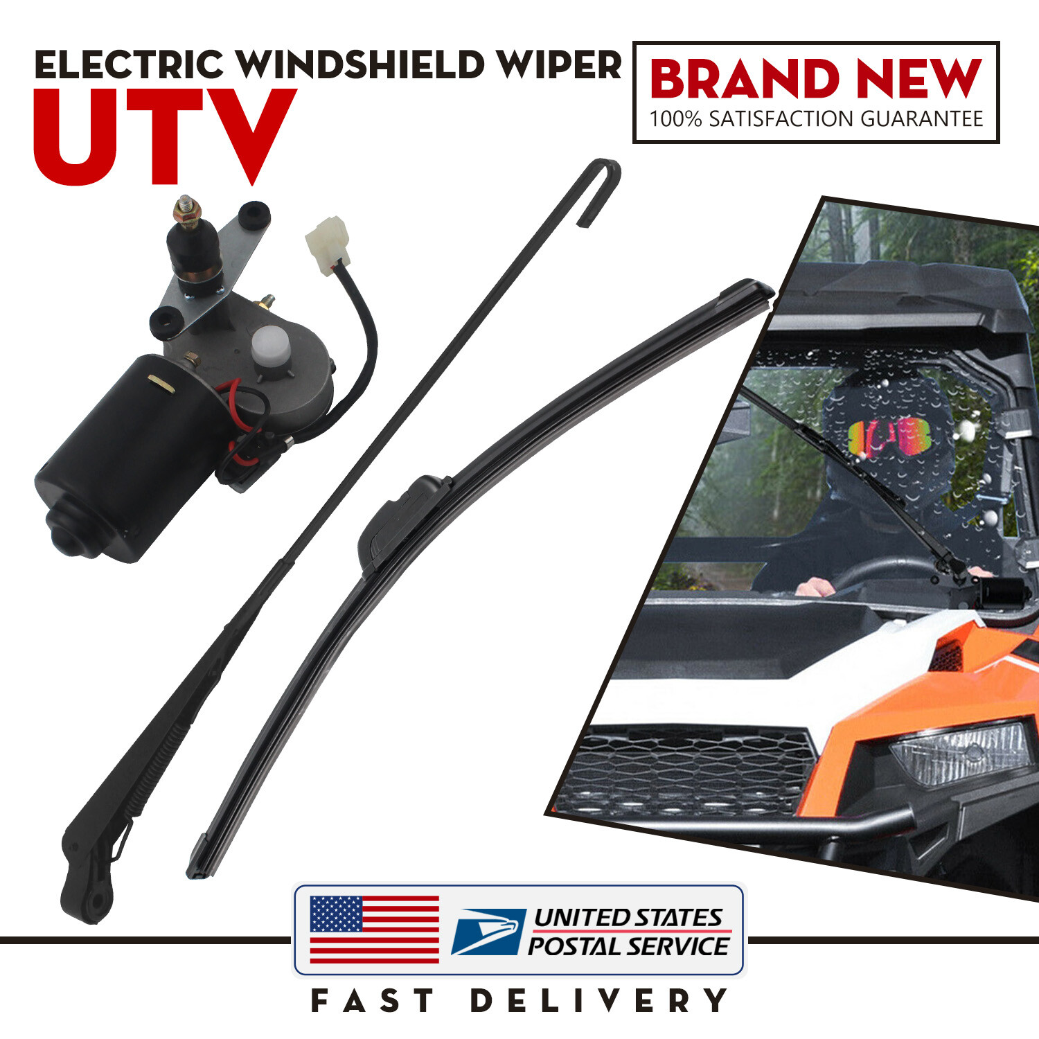 UTV 12V Electric Windshield Wiper Blade Arm Motor Kit 18