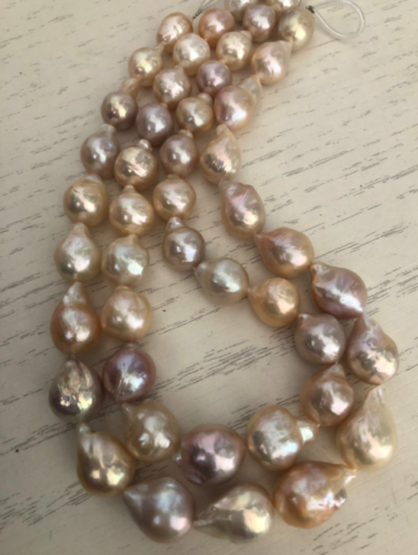 single strand 14-15mm south sea baroque gold pink pearl necklace 38inch 925s - Picture 4 of 4
