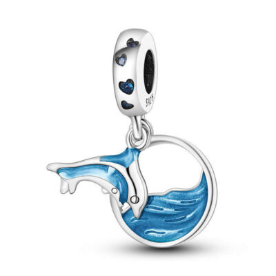 Original Sterlingsilber 925 blau Delfin Charm Meer Ozean Tier Fisch 2 Stück