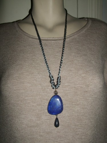 COLLANA GIOIELLO LAPISLAZZULO CIONDOLO PENDANT NECKLACE ARGENTO 925 STERLING  - Foto 1 di 9