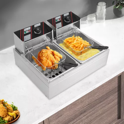 12L Gastro Friteuse Edelstahl Elektro Fritöse Doppel Fritoese mit Frittier 5000W - Bild 7 von 24