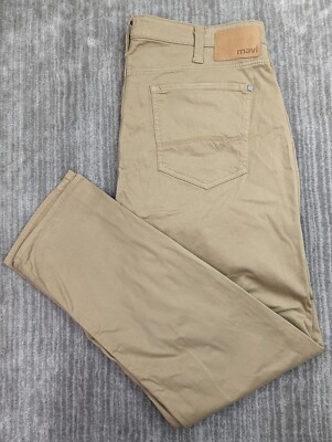 Mavi Mens Jeans Zach Straight Pants 38x31 Beige Khaki Chino Stretch Casual