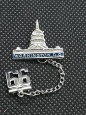 Vintage Washington DC Capitol Souvenir Pin with Chained '66, Silvertone & Enamel